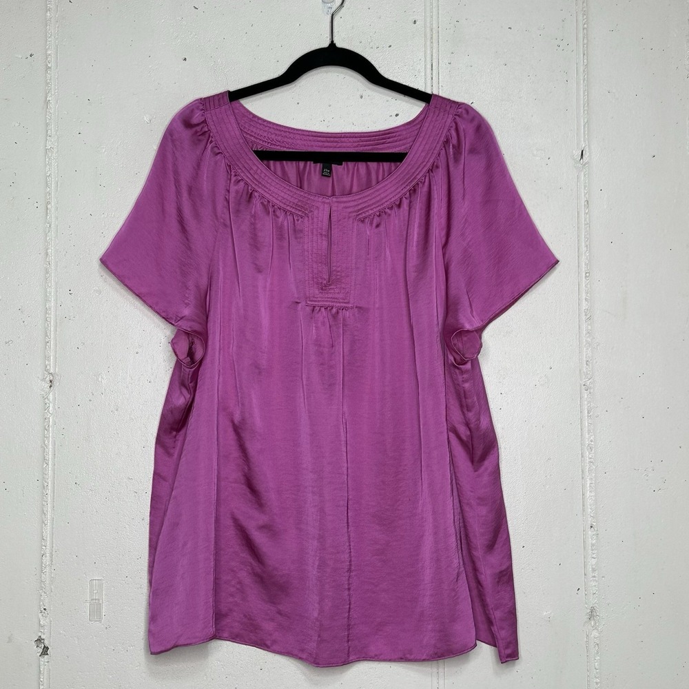 Talbots Woman 22W Barbie Pink Silky Blouse Short Sleeve Colorful Partyโ